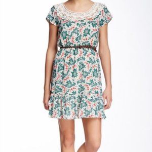 Modcloth Doe & Rae Floral Crochet Trim Dress Cream Green Size Small